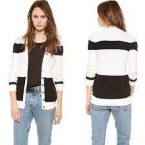 MADEWELL Inlet Cardigan Sweater Black White Stripe Button Down Size Small - Picture 1 of 13